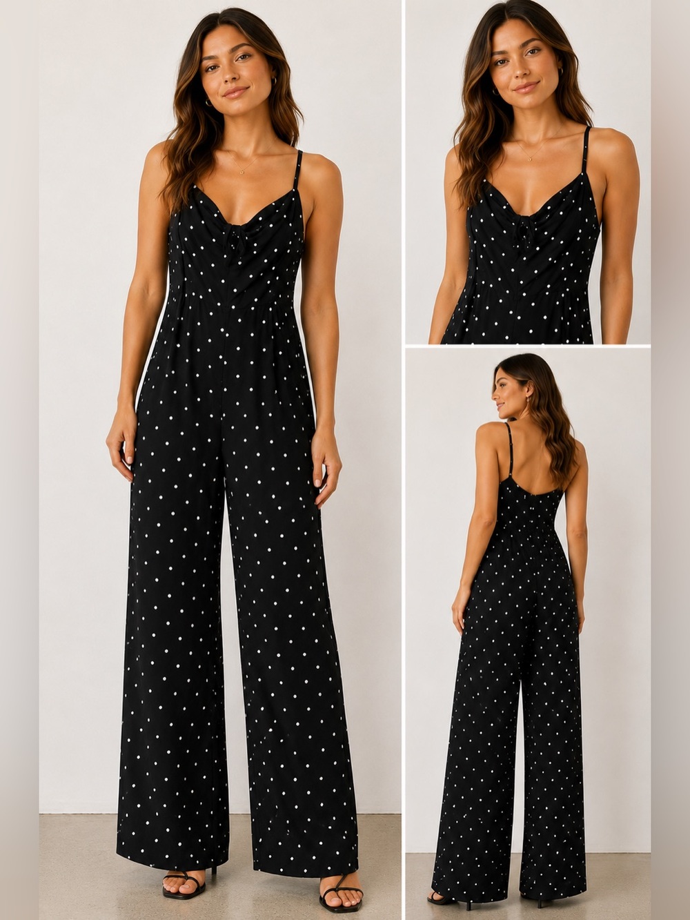 Old Navy Polka Dot jumpsuit Black White Tie Front Strappy Size Small